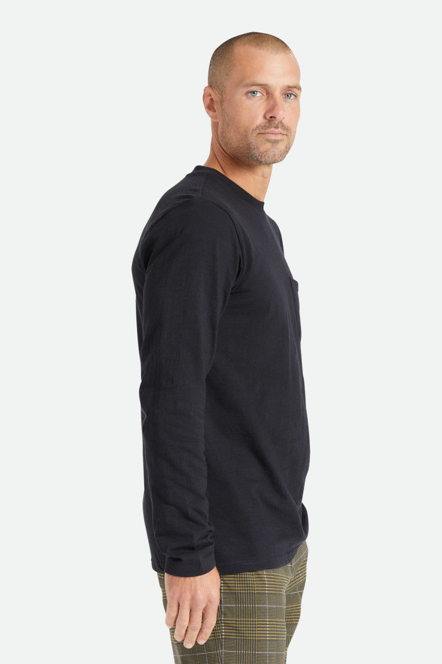 Men's Brixton Basic Slub L/S Pocket Tops Black | 2059DLCTS