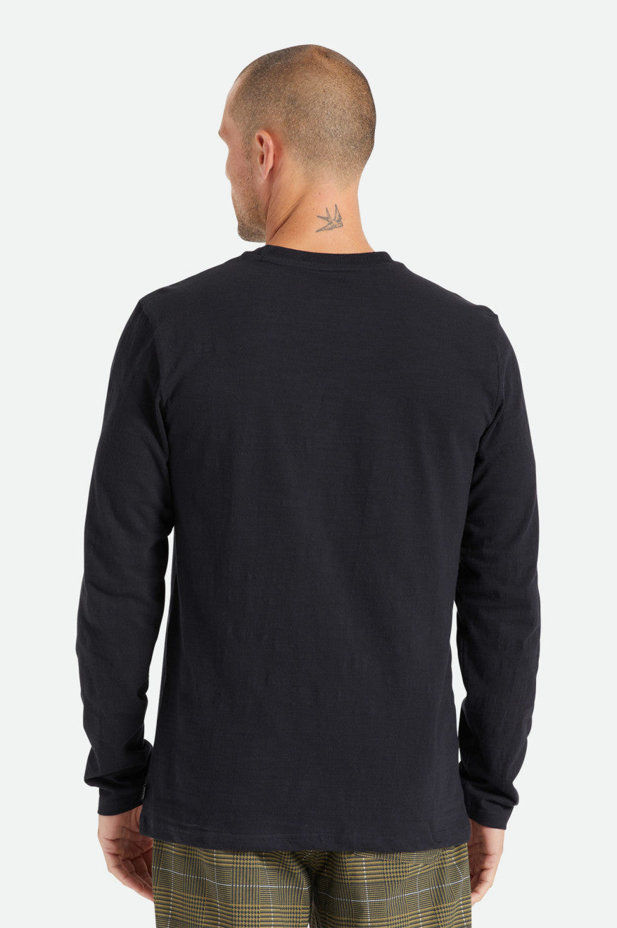 Men's Brixton Basic Slub L/S Pocket Tops Black | 2059DLCTS