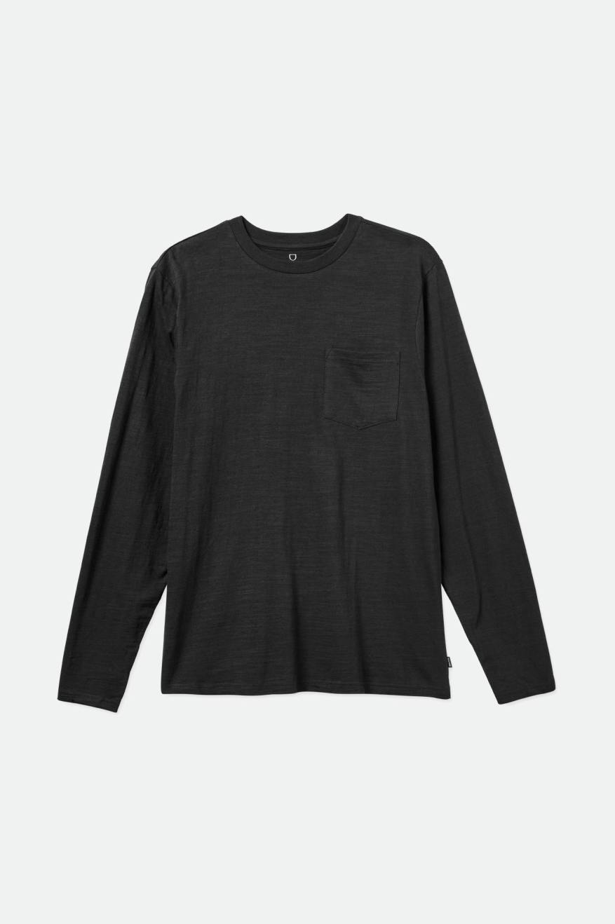 Men's Brixton Basic Slub L/S Pocket Tops Black | 2059DLCTS