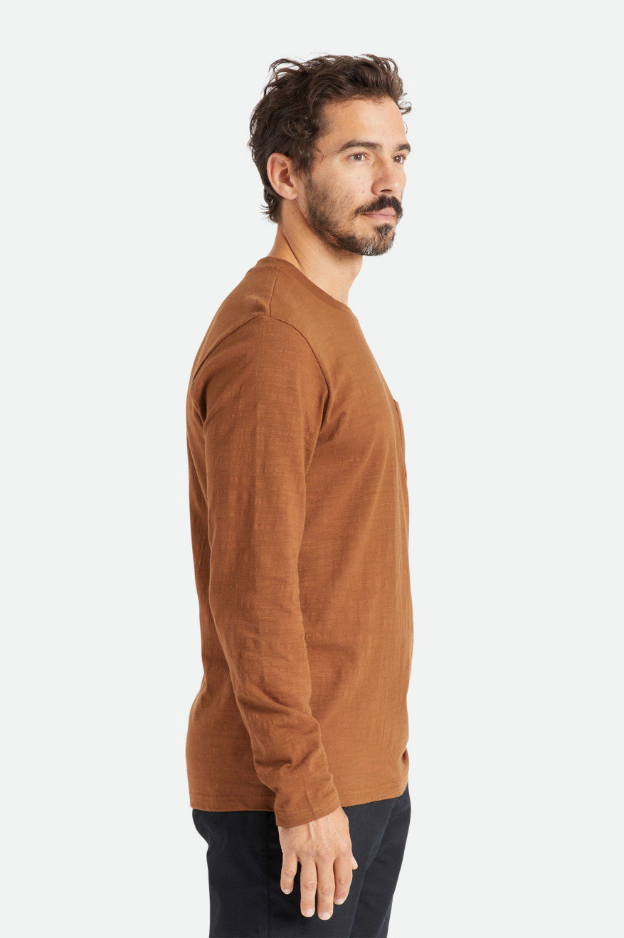 Men's Brixton Basic Slub L/S Pocket Tops Brown | 6097KQGDU