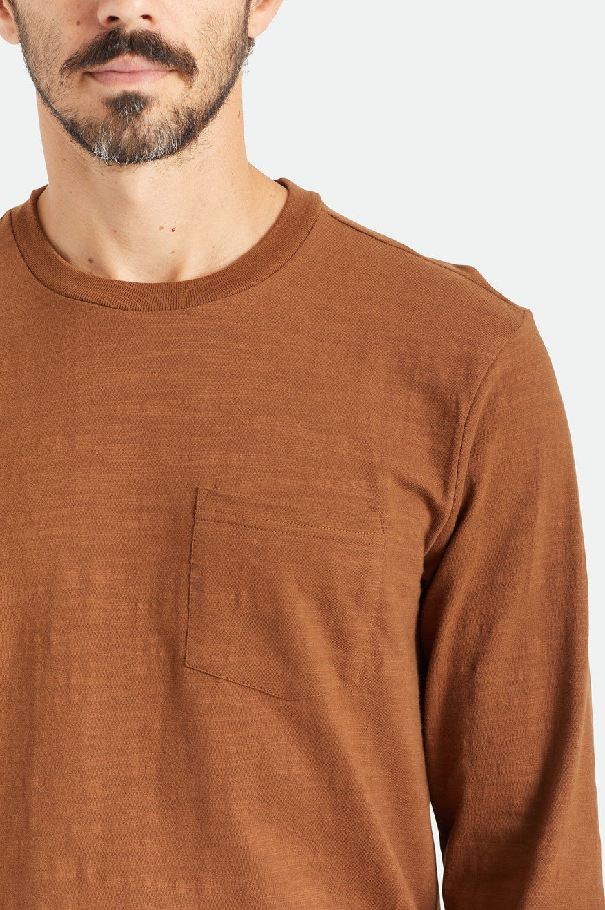 Men's Brixton Basic Slub L/S Pocket Tops Brown | 6097KQGDU