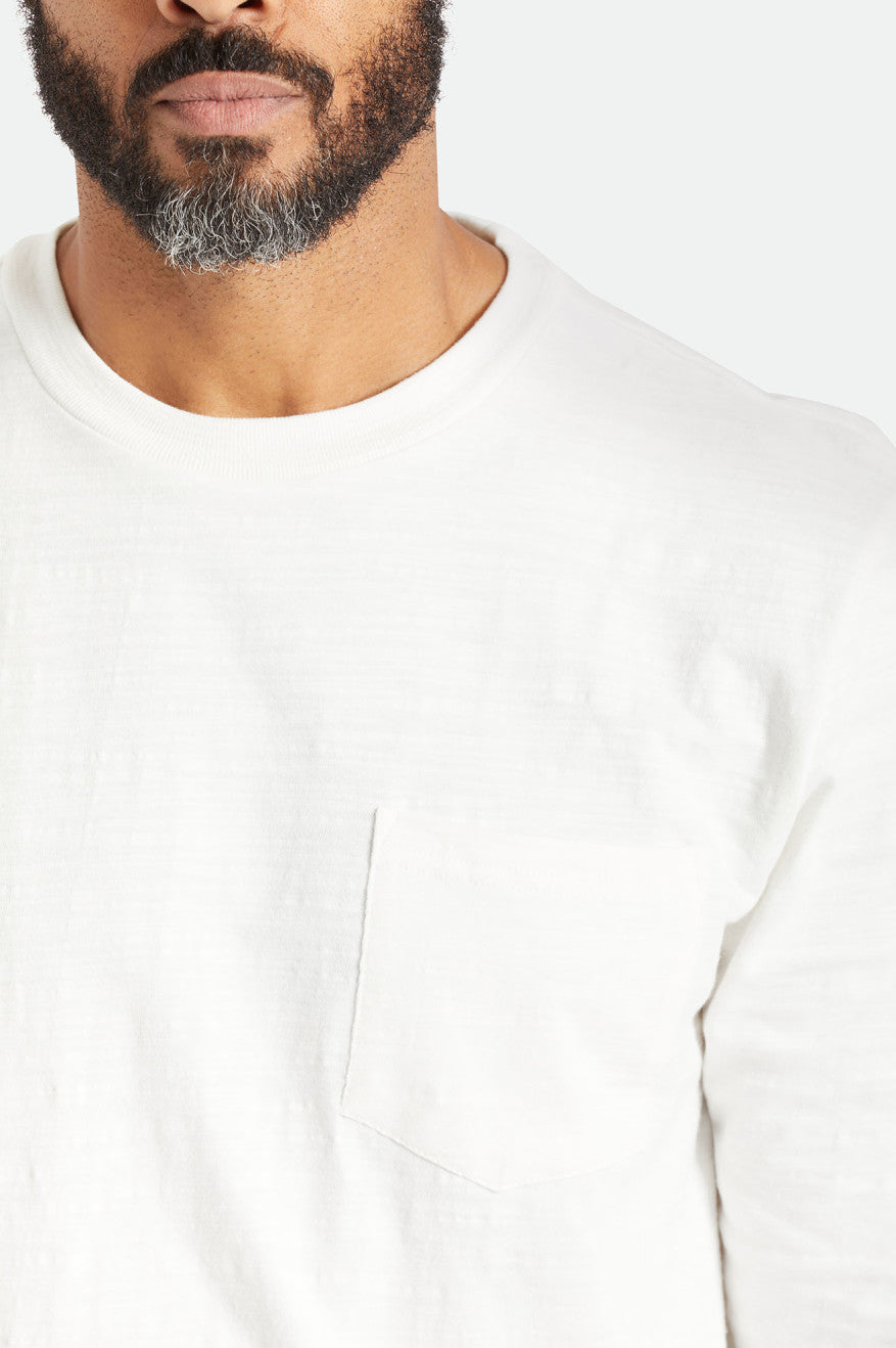 Men's Brixton Basic Slub L/S Pocket Tops White | 8603LQHSB