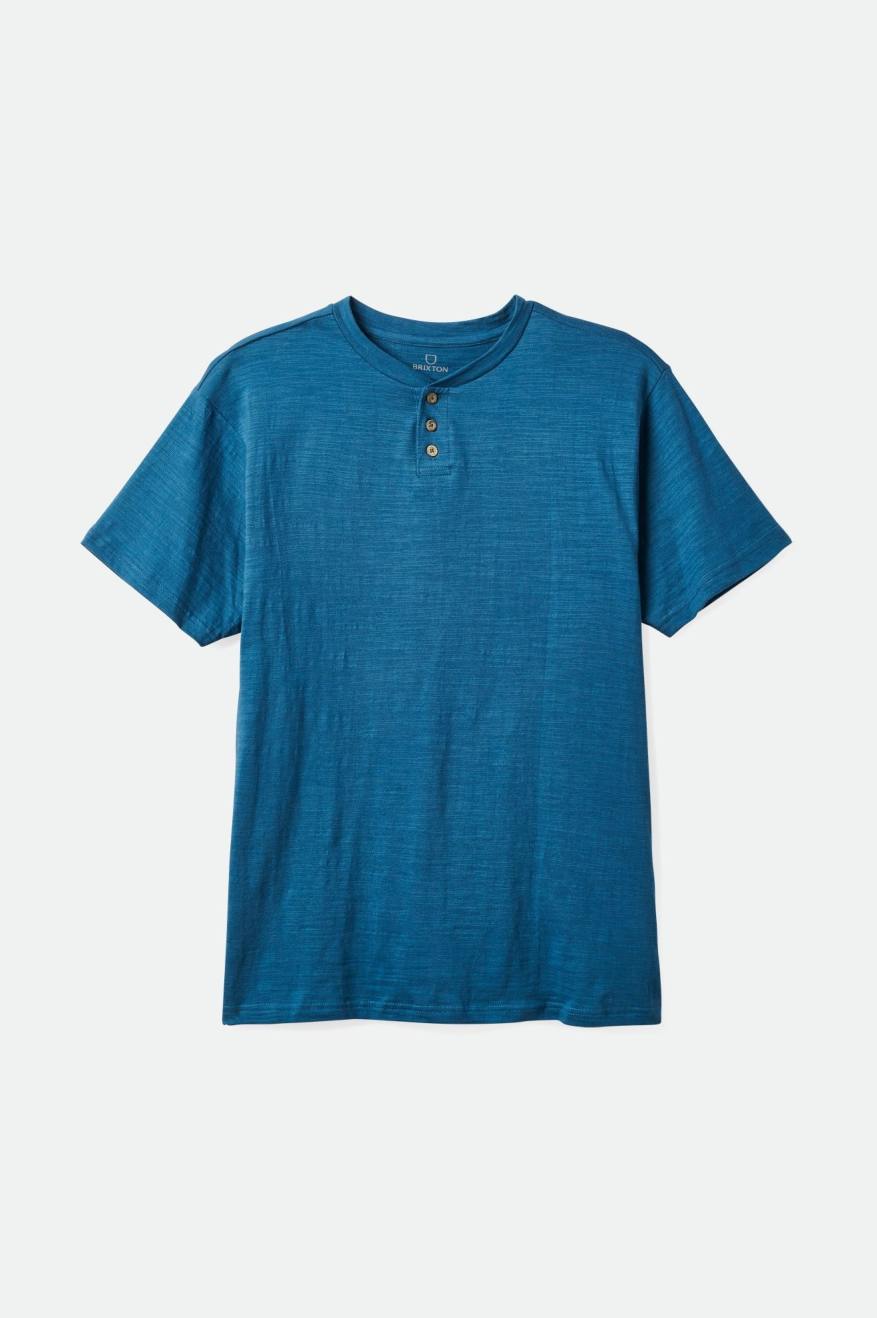 Men's Brixton Basic Slub S/S Henley Knitwear Turquoise | 1869QWVZO