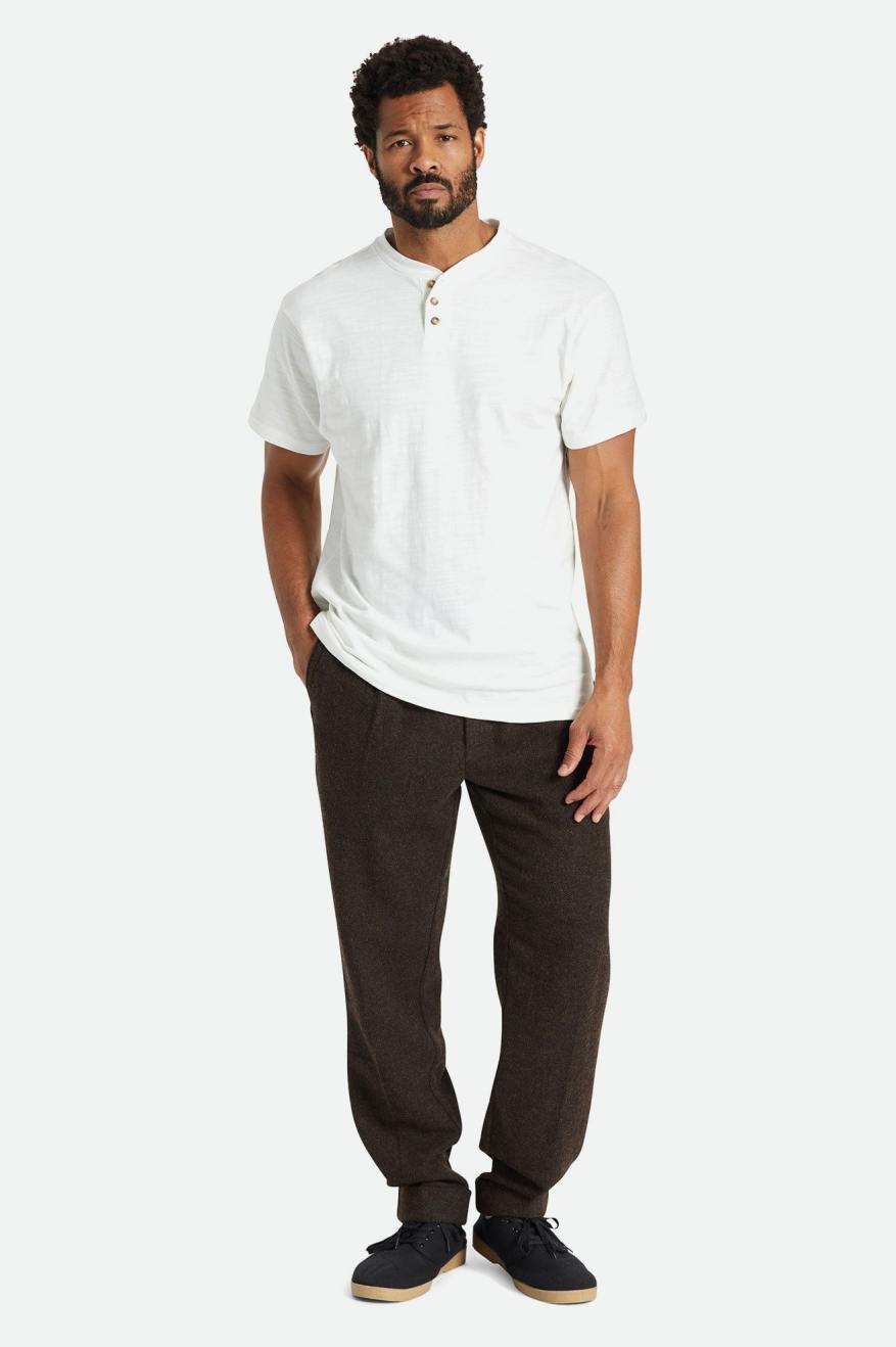 Men's Brixton Basic Slub S/S Henley Knitwear White | 3978PREVY