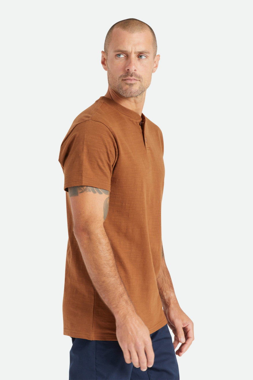 Men's Brixton Basic Slub S/S Henley Knitwear Brown | 6587RCTGA