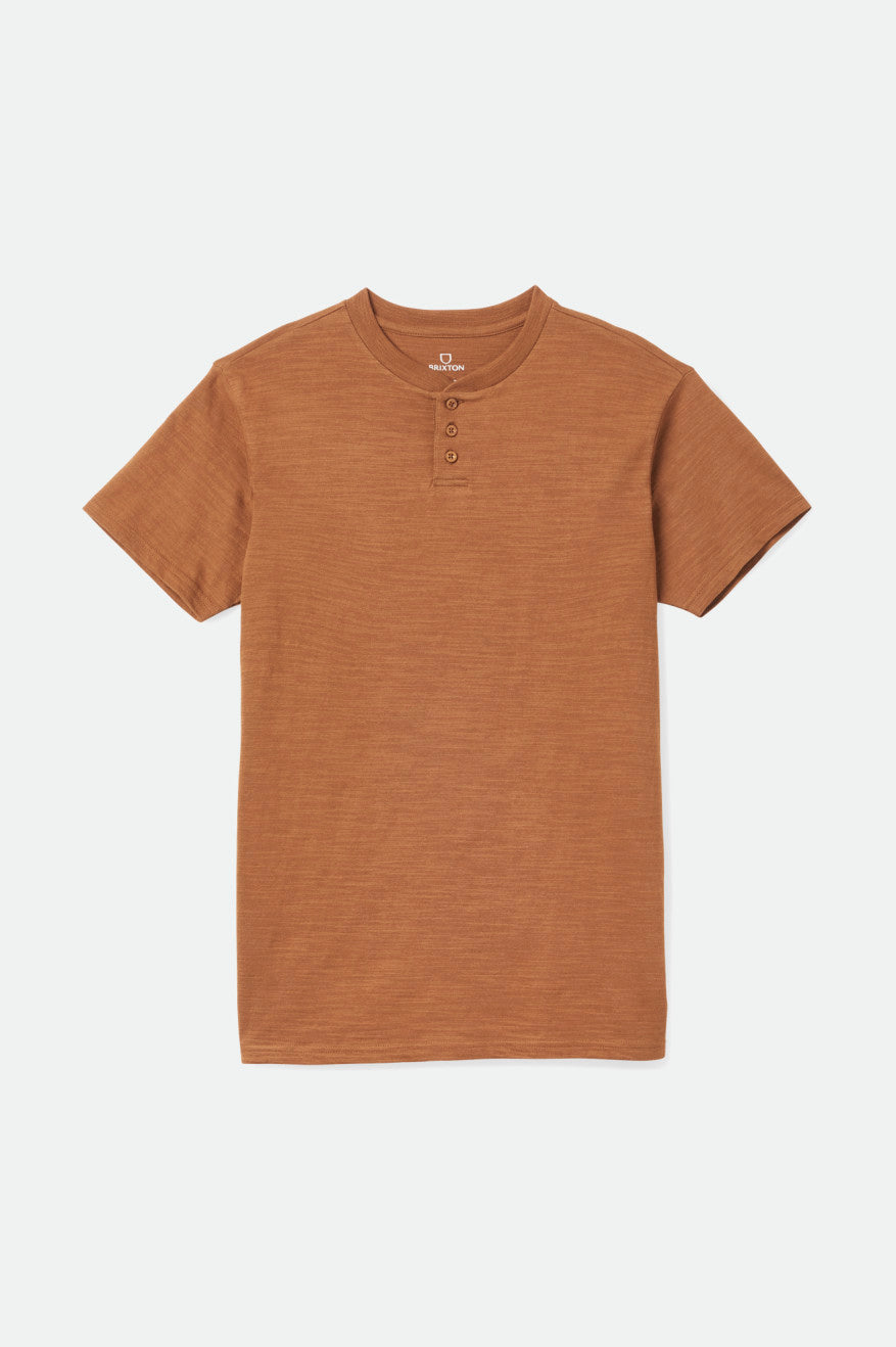 Men's Brixton Basic Slub S/S Henley Knitwear Brown | 6587RCTGA