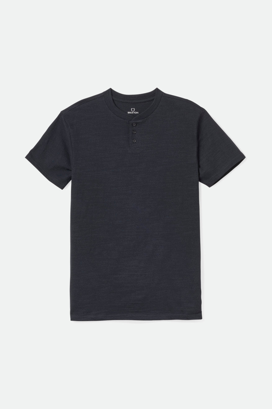 Men's Brixton Basic Slub S/S Henley Tops Black | 1326YTXMN