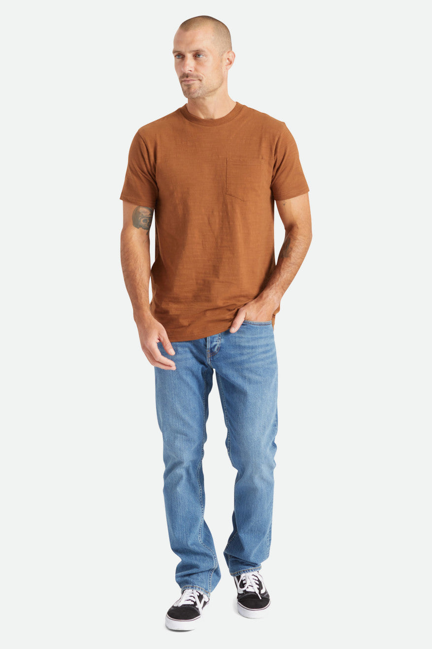 Men's Brixton Basic Slub S/S Pocket Knitwear Brown | 0639TCMBA