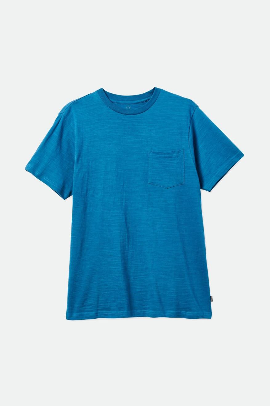 Men's Brixton Basic Slub S/S Pocket Knitwear Turquoise | 5730NDVTS