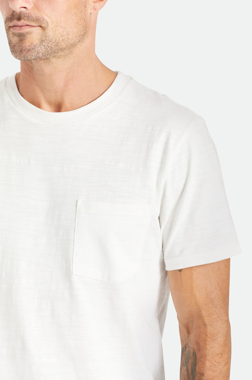 Men's Brixton Basic Slub S/S Pocket Tops White | 1052THLAI