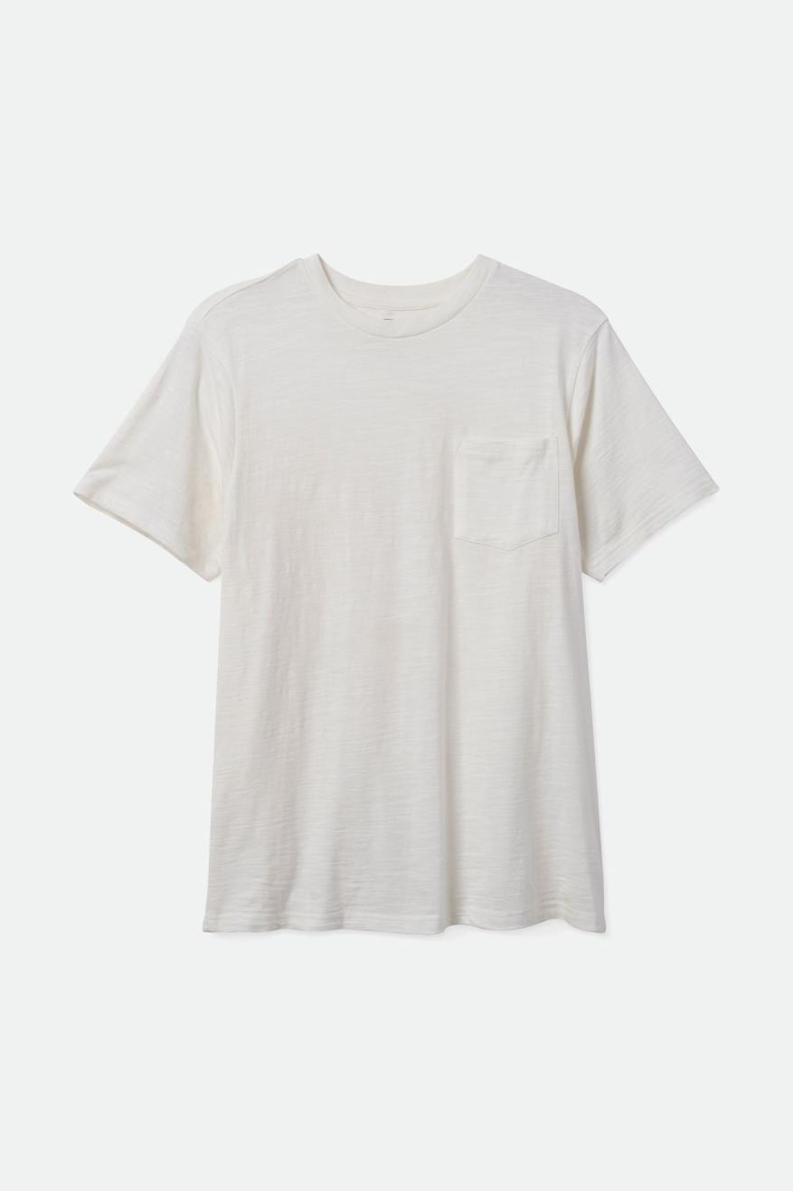 Men's Brixton Basic Slub S/S Pocket Tops White | 1052THLAI