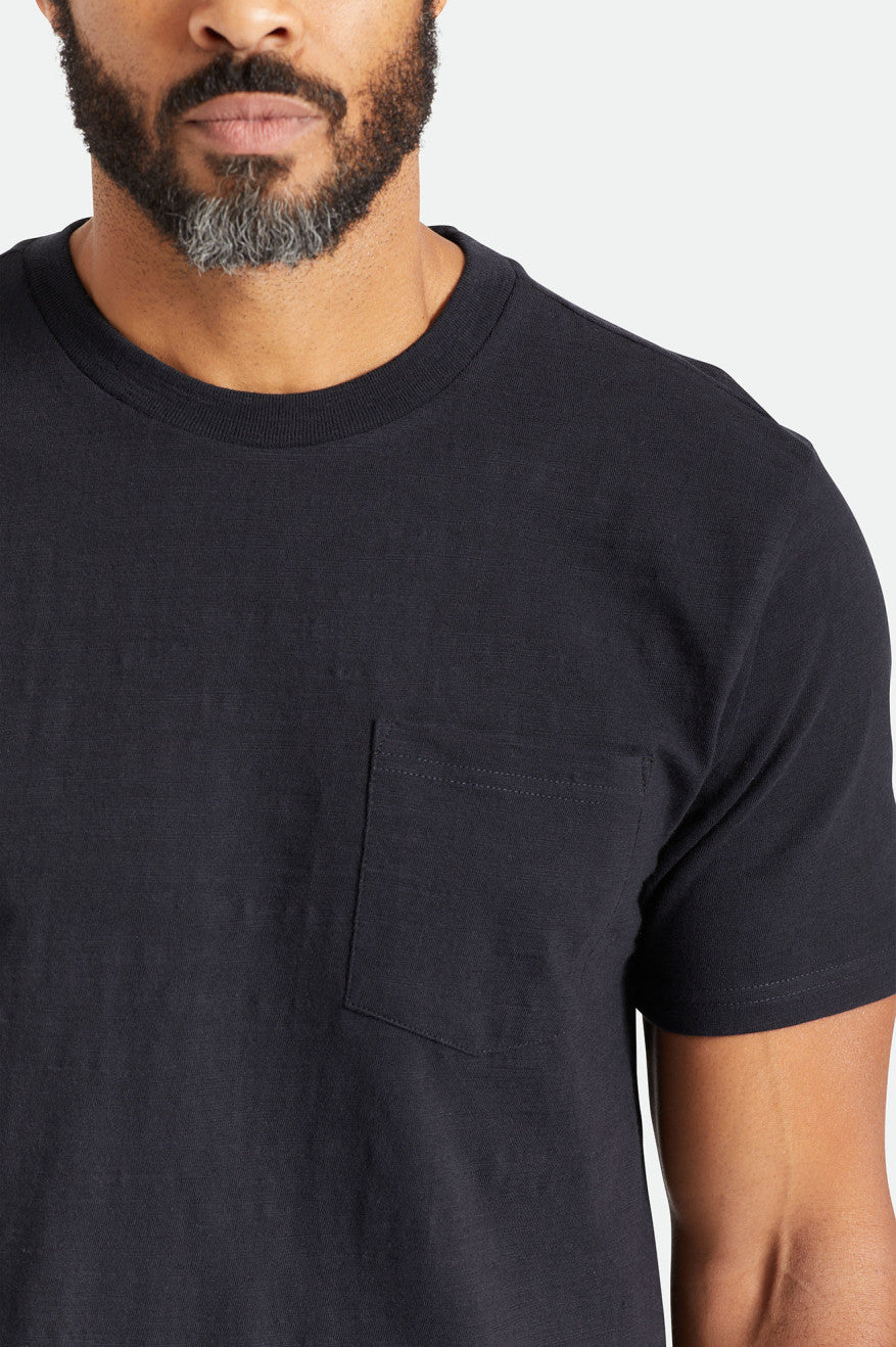 Men's Brixton Basic Slub S/S Pocket Tops Black | 4738NUAIZ