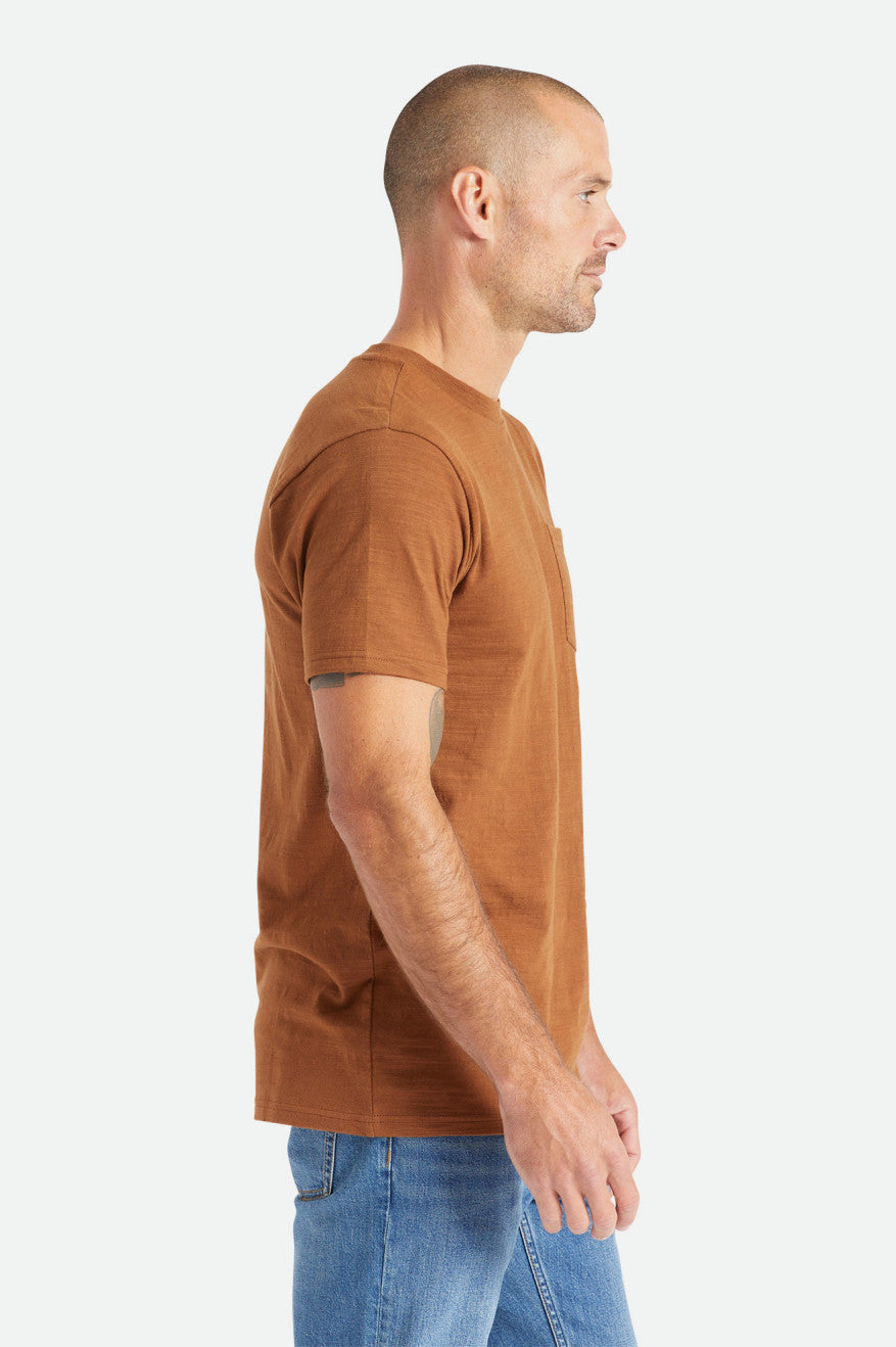 Men's Brixton Basic Slub S/S Pocket Tops Brown | 5184MVZQT