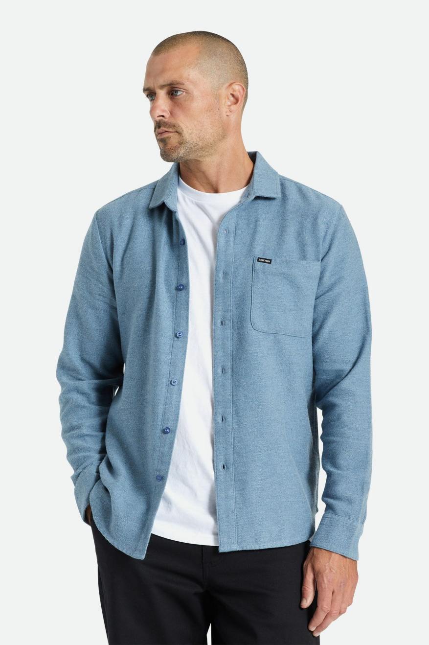 Men\'s Brixton Bixby Reserve L/S Flannels Blue | 0615KWVIJ