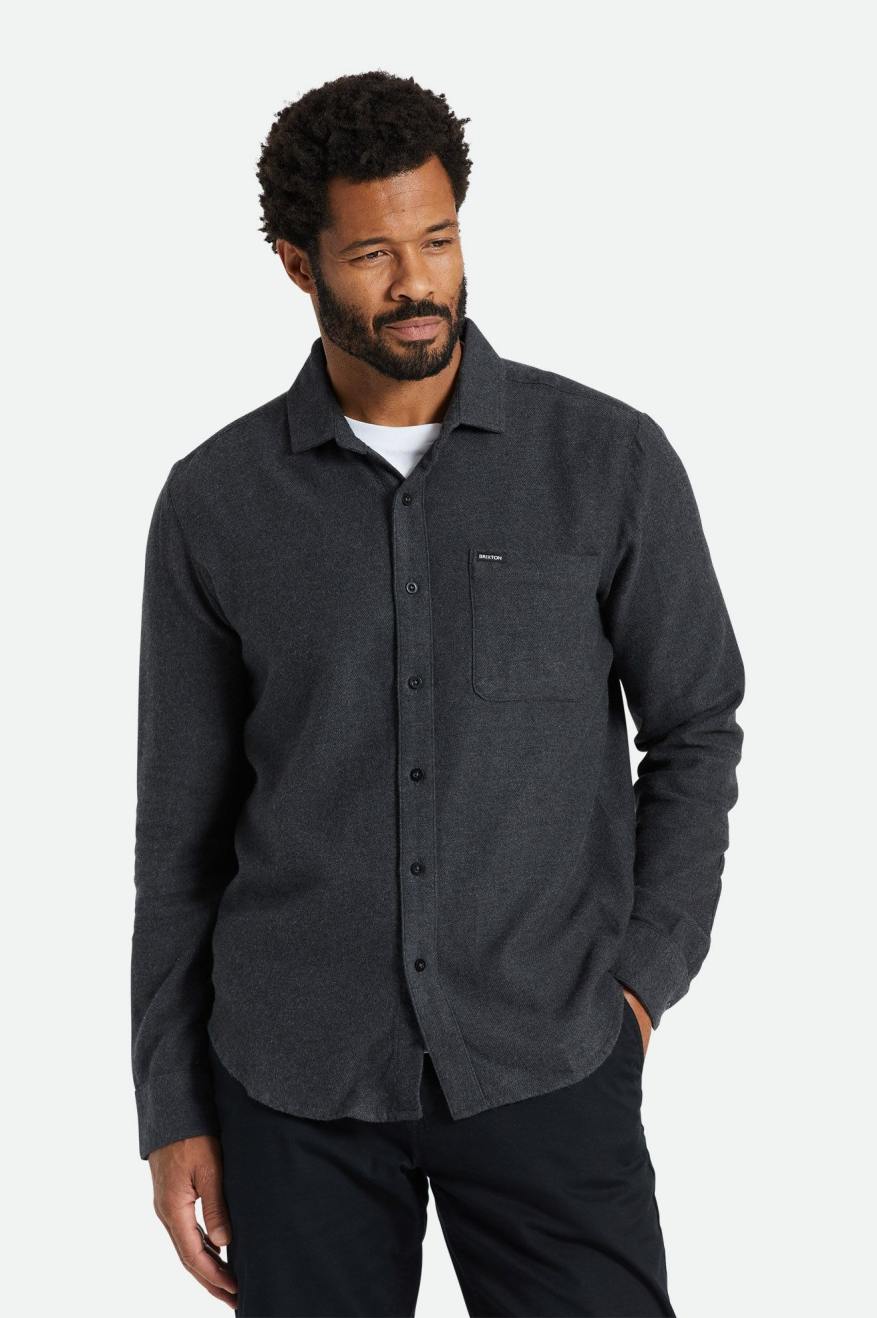 Men\'s Brixton Bixby Reserve L/S Flannels Black | 1982QSNRL