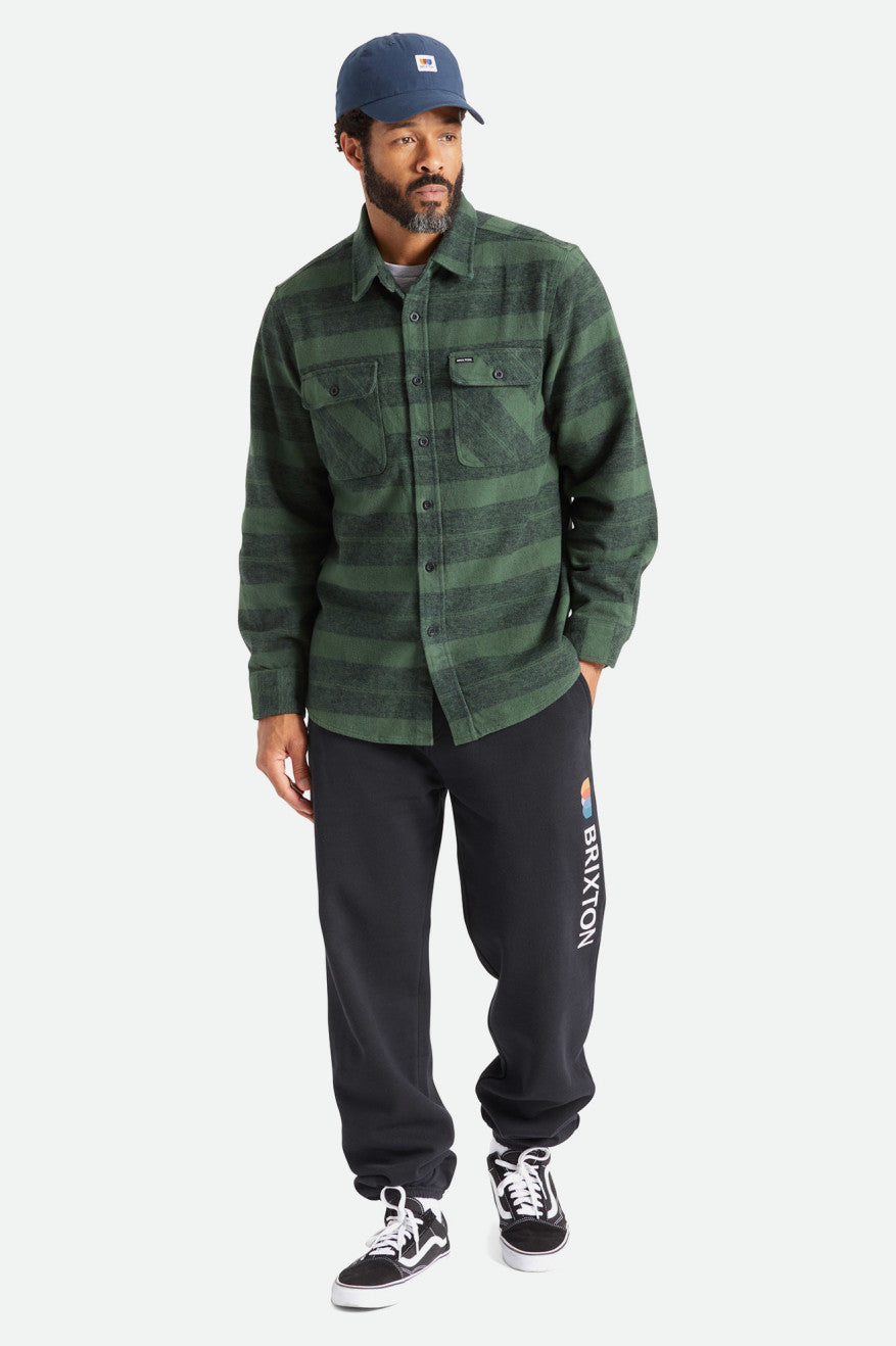 Men's Brixton Bowery Heavy Weight L/S Flannels Green | 0842QHCPS