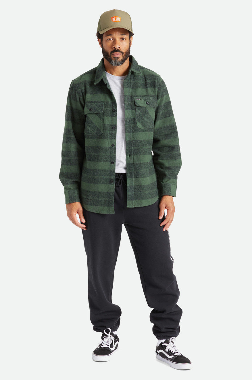 Men's Brixton Bowery Heavy Weight L/S Flannels Green | 0842QHCPS