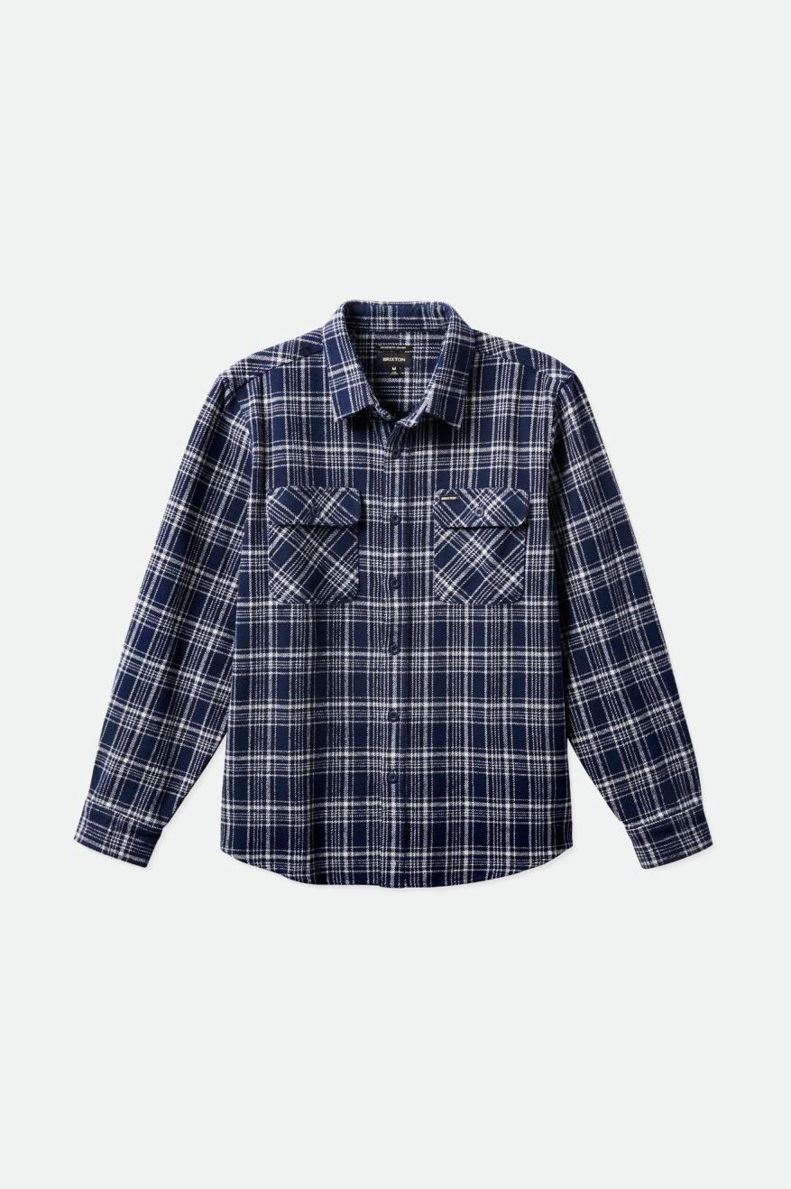 Men's Brixton Bowery Heavy Weight L/S Flannels Navy / Grey | 4692TRHFJ