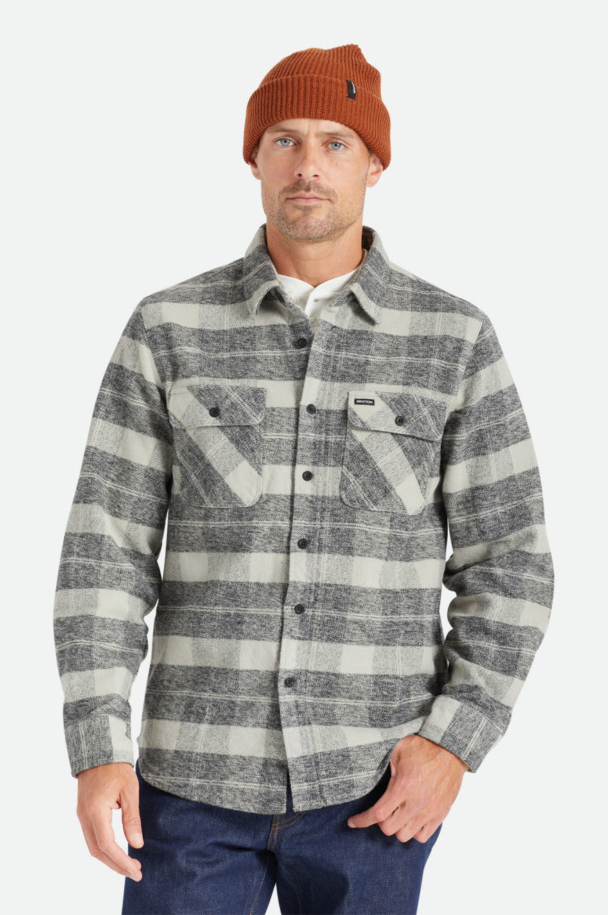 Men\'s Brixton Bowery Heavy Weight L/S Flannels Black / Grey | 6179HVKEG