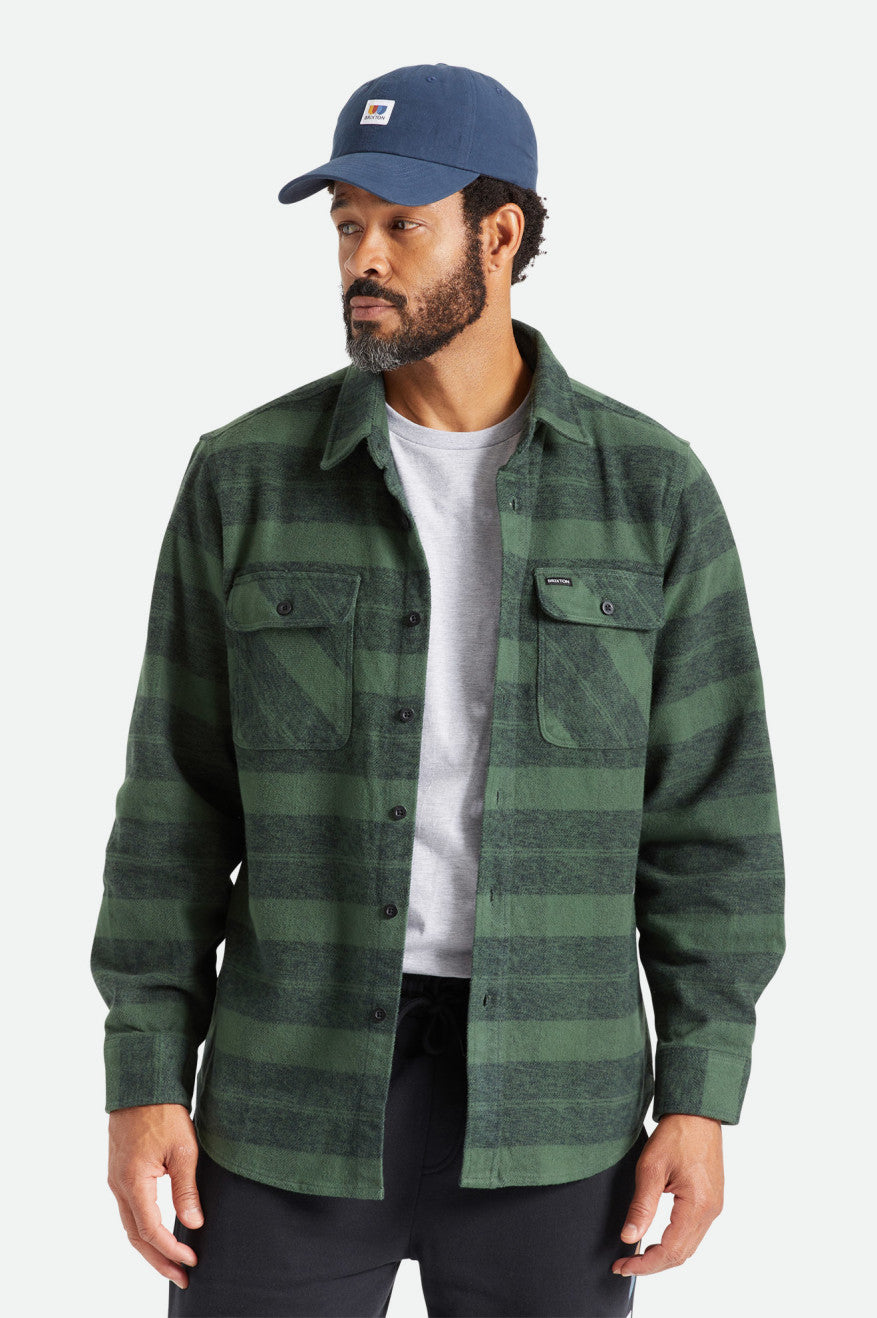 Men's Brixton Bowery Heavy Weight L/S Wovens Green | 4127CTBVZ