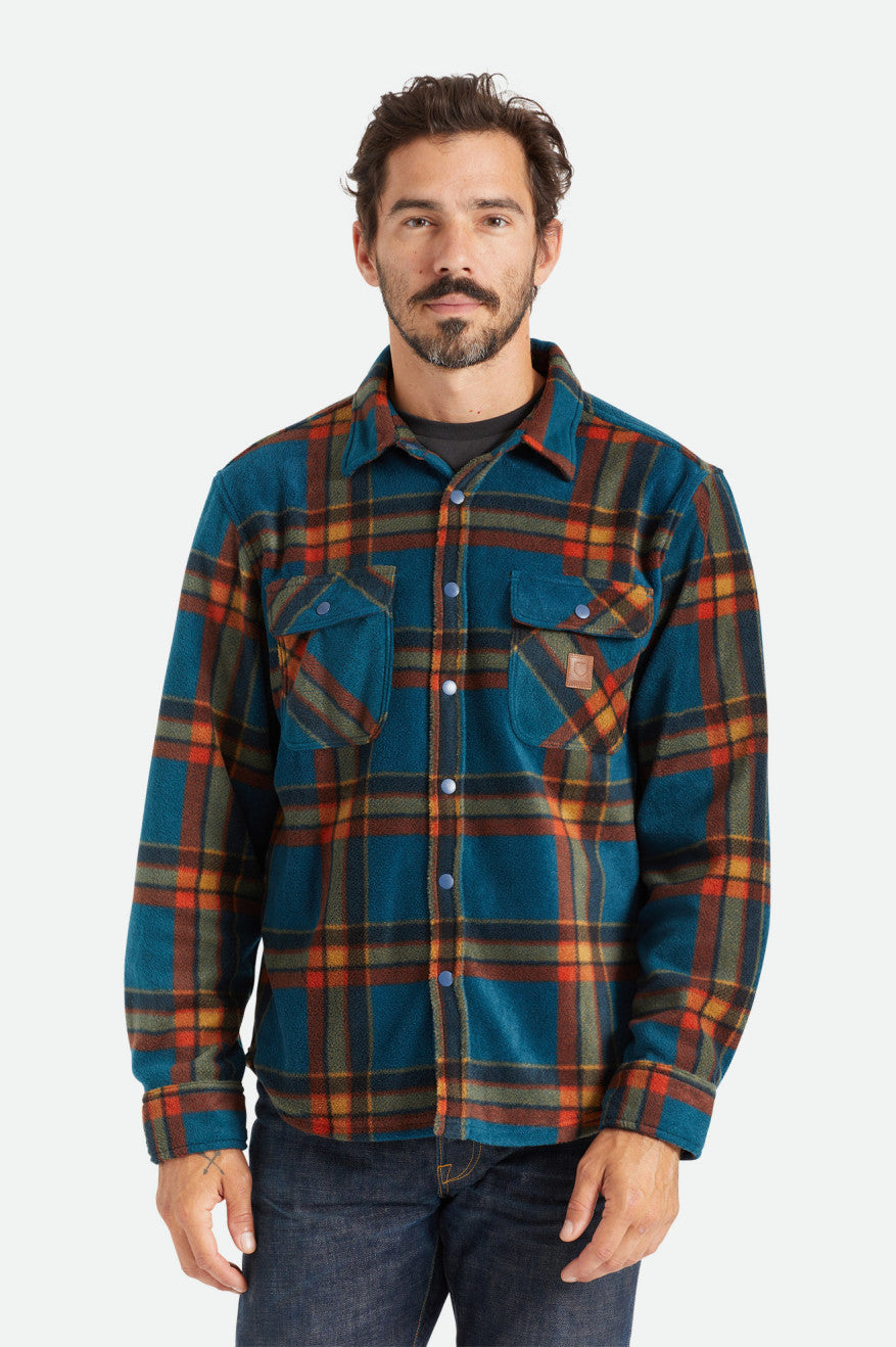 Men\'s Brixton Bowery L/S Arctic Stretch Fleece Flannels Deep Blue | 1485HBJOM