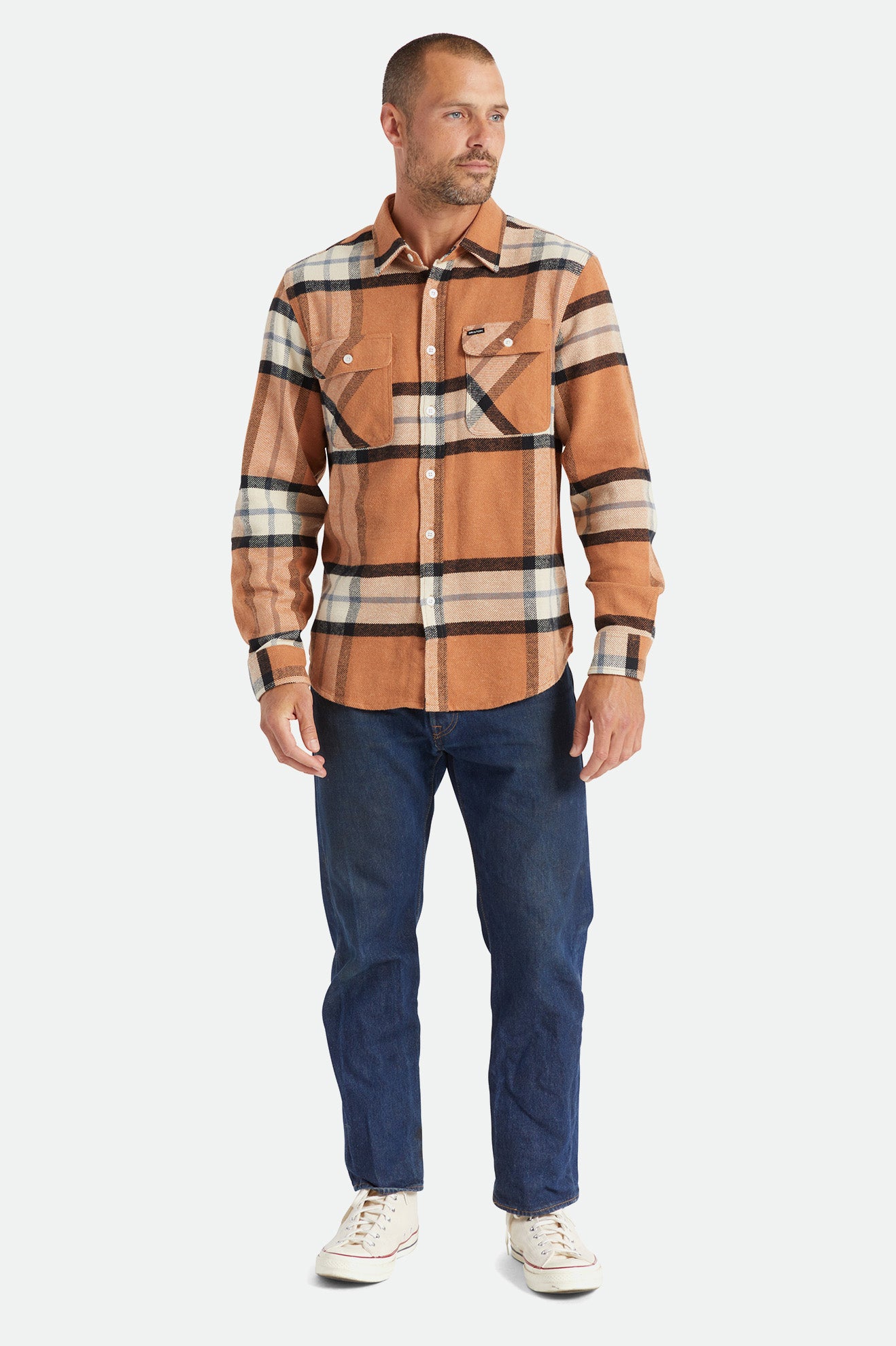 Men's Brixton Bowery L/S Flannels Beige | 7628KRAGB