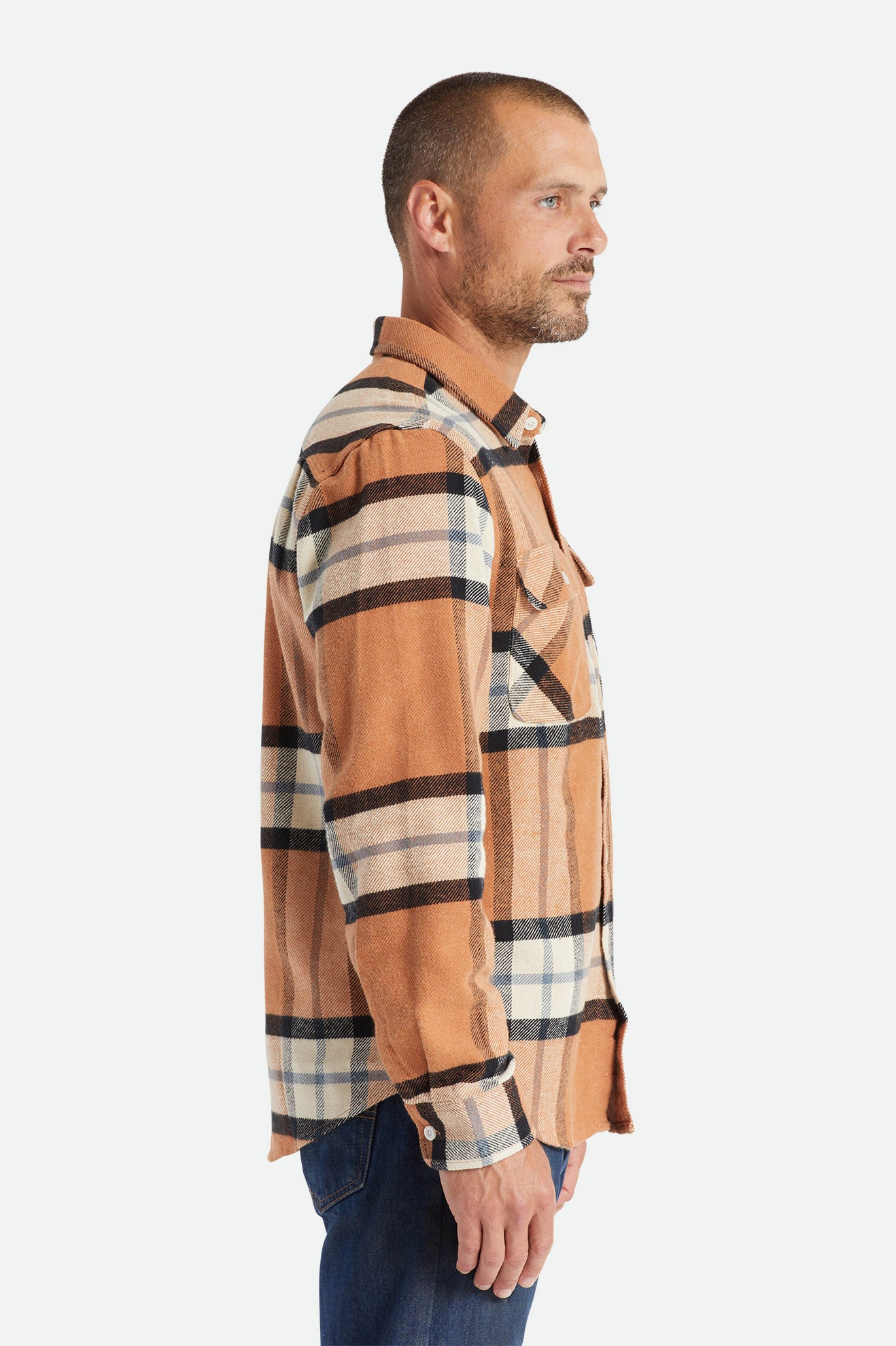 Men's Brixton Bowery L/S Flannels Beige | 7628KRAGB