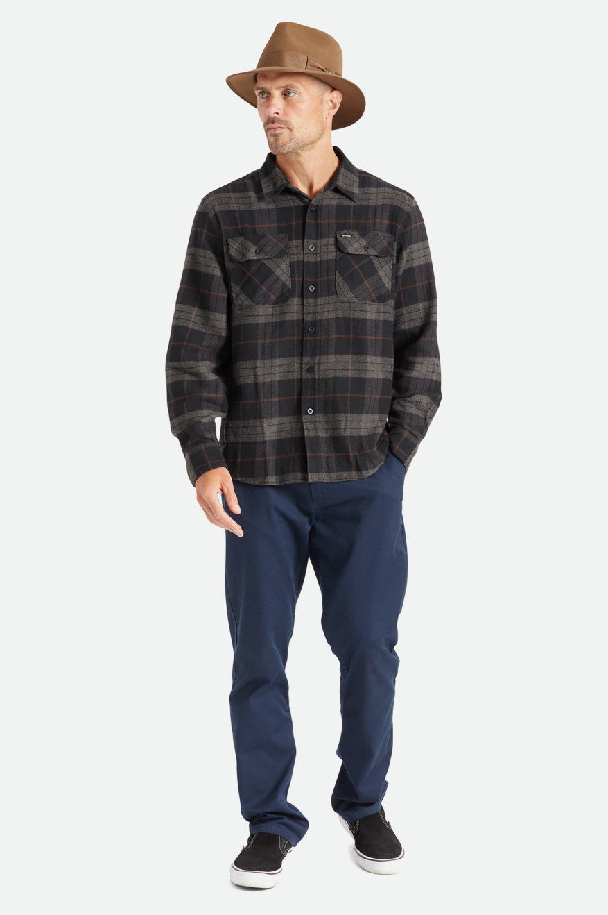 Men's Brixton Bowery L/S Flannels Black / Grey | 4825MKANY