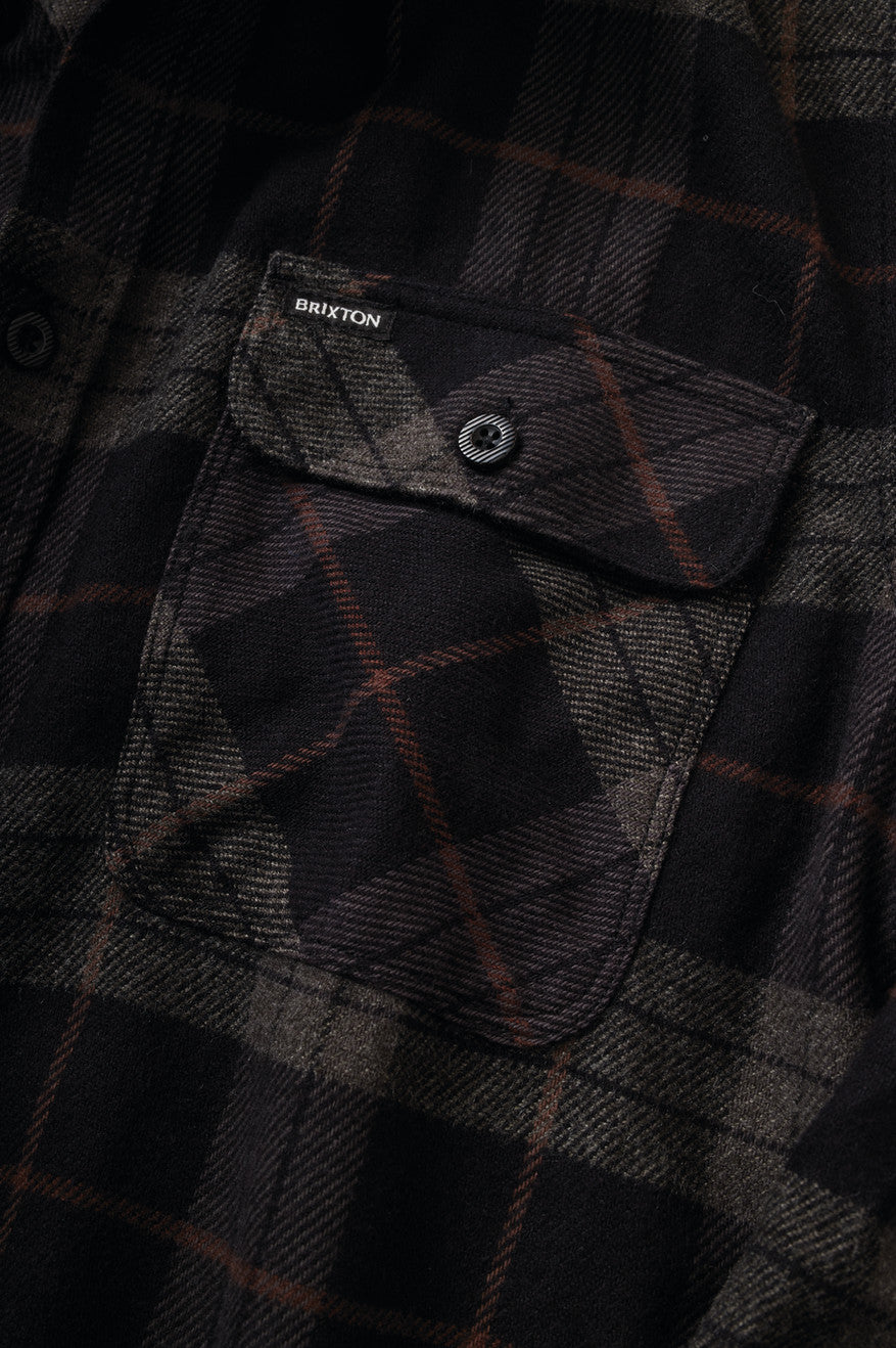 Men's Brixton Bowery L/S Flannels Black / Grey | 4825MKANY