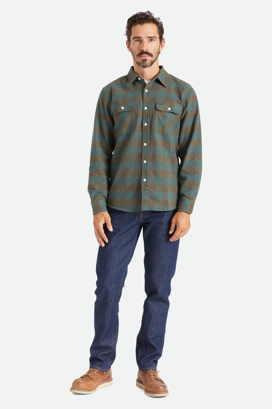 Men's Brixton Bowery L/S Flannels Blue | 7845TZQFV