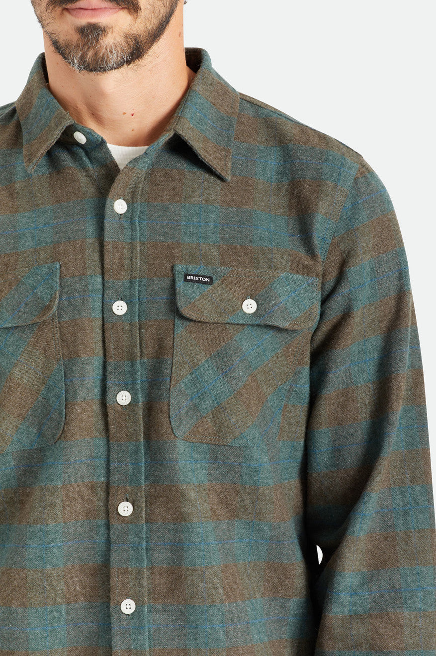 Men's Brixton Bowery L/S Flannels Blue | 7845TZQFV