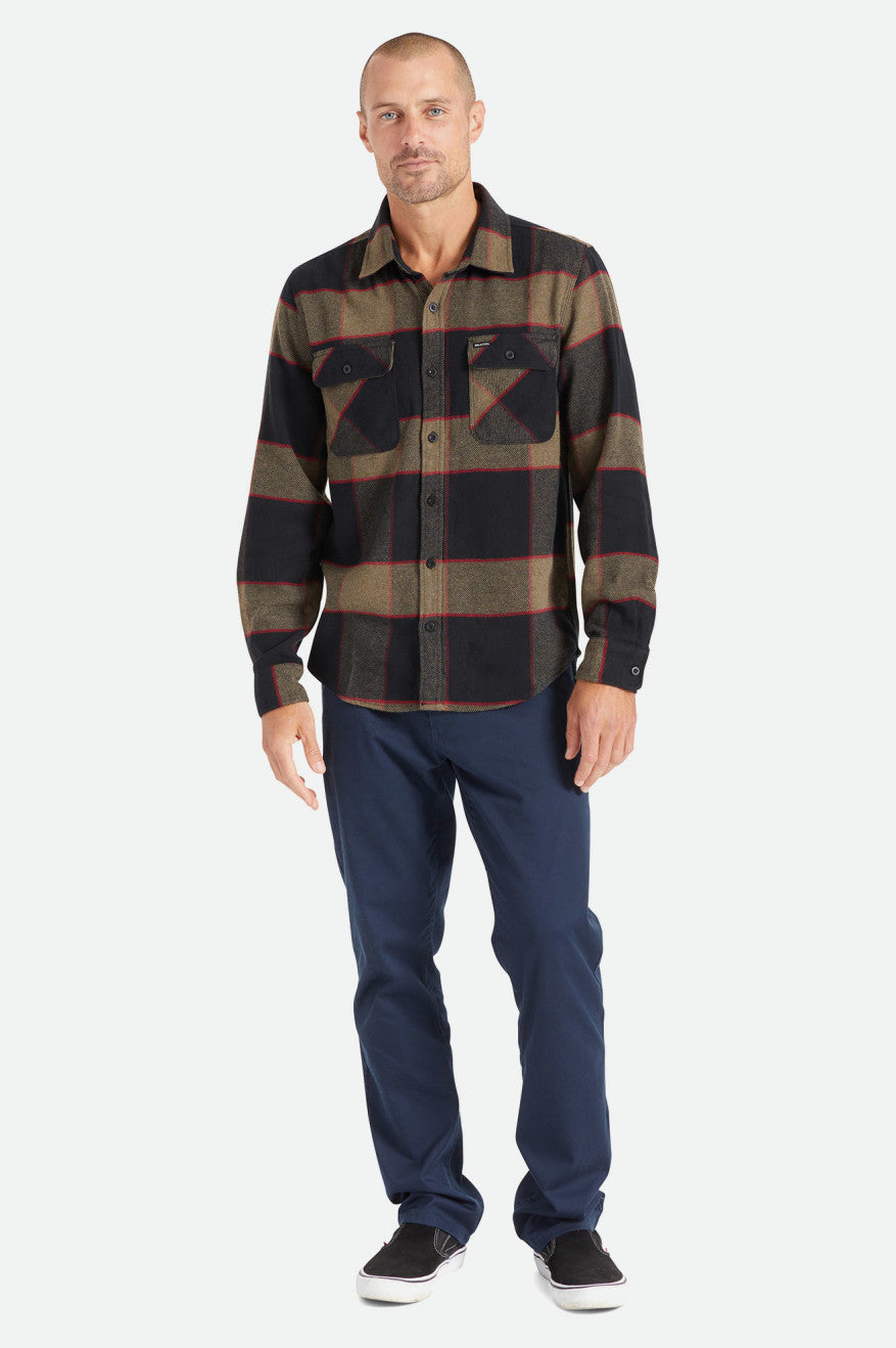 Men's Brixton Bowery L/S Flannels Grey | 0298ZGMSU