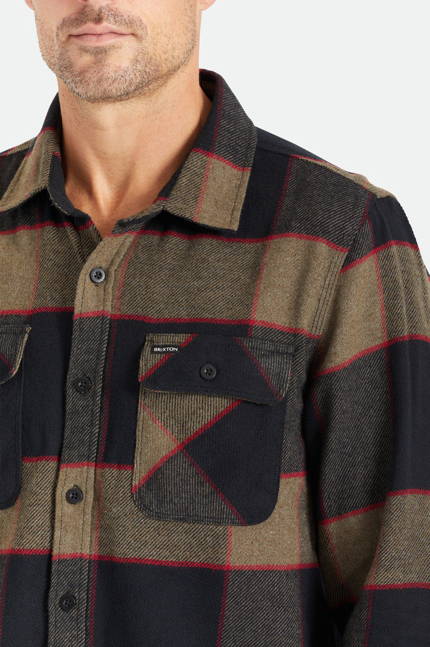 Men's Brixton Bowery L/S Flannels Grey | 0298ZGMSU