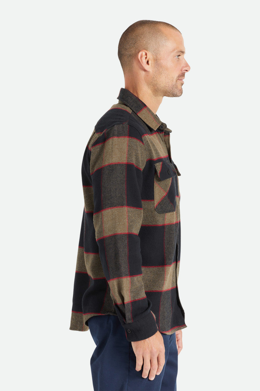 Men's Brixton Bowery L/S Flannels Grey | 0298ZGMSU