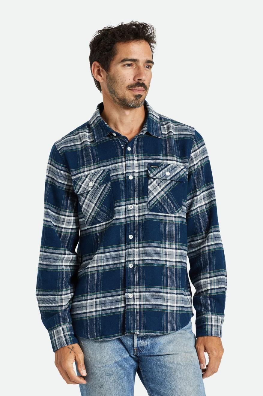 Men\'s Brixton Bowery L/S Flannels Grey | 1628SBLOK