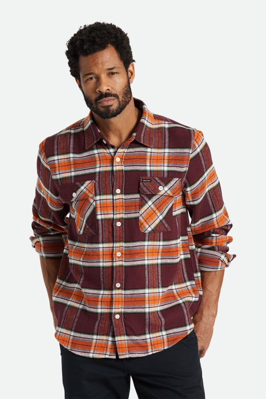 Men's Brixton Bowery L/S Flannels Orange | 3748AUSHD