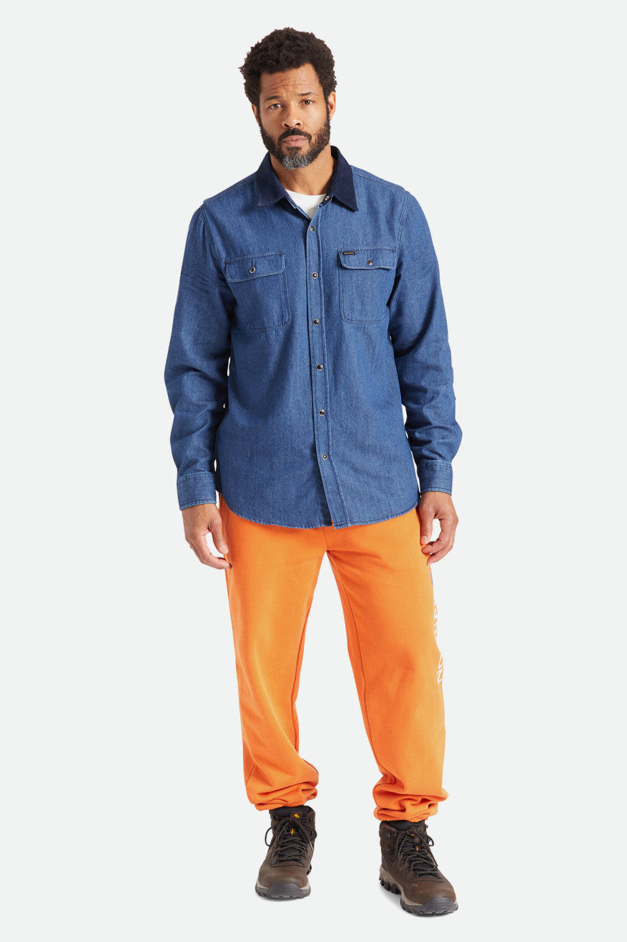 Men's Brixton Bowery Reserve L/S Woven Wovens Blue | 0241ICTNY