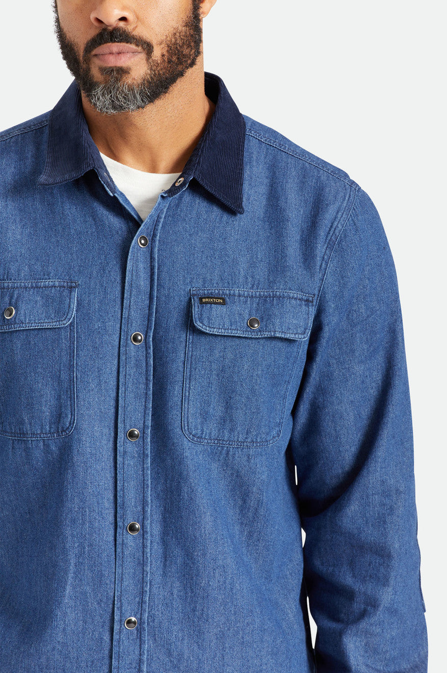 Men's Brixton Bowery Reserve L/S Woven Wovens Blue | 0241ICTNY