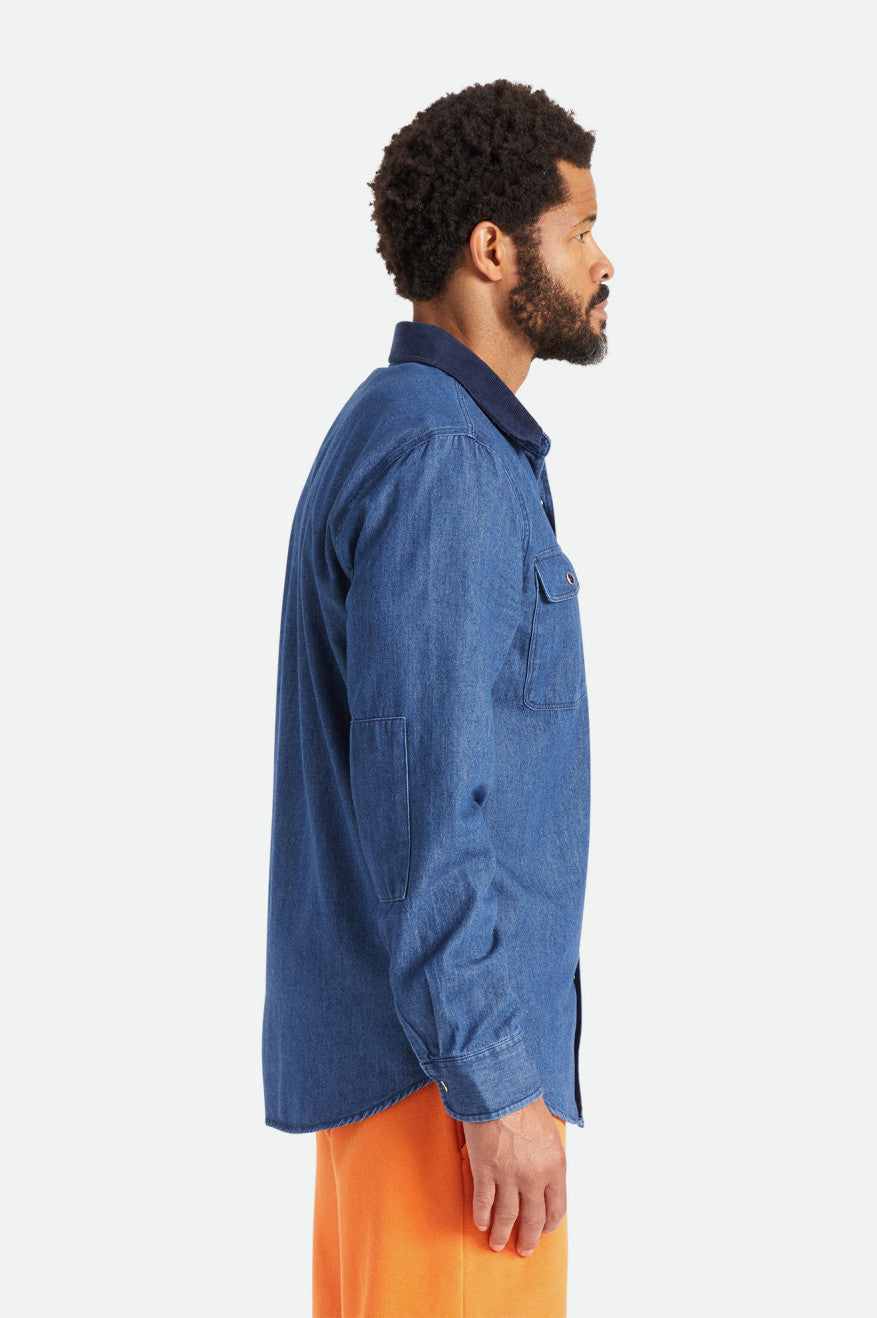 Men's Brixton Bowery Reserve L/S Woven Wovens Blue | 0241ICTNY