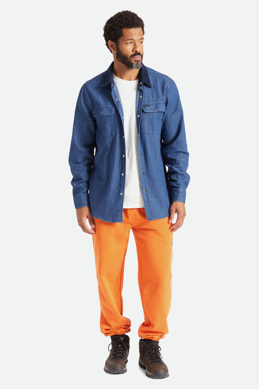 Men's Brixton Bowery Reserve L/S Woven Wovens Blue | 0241ICTNY