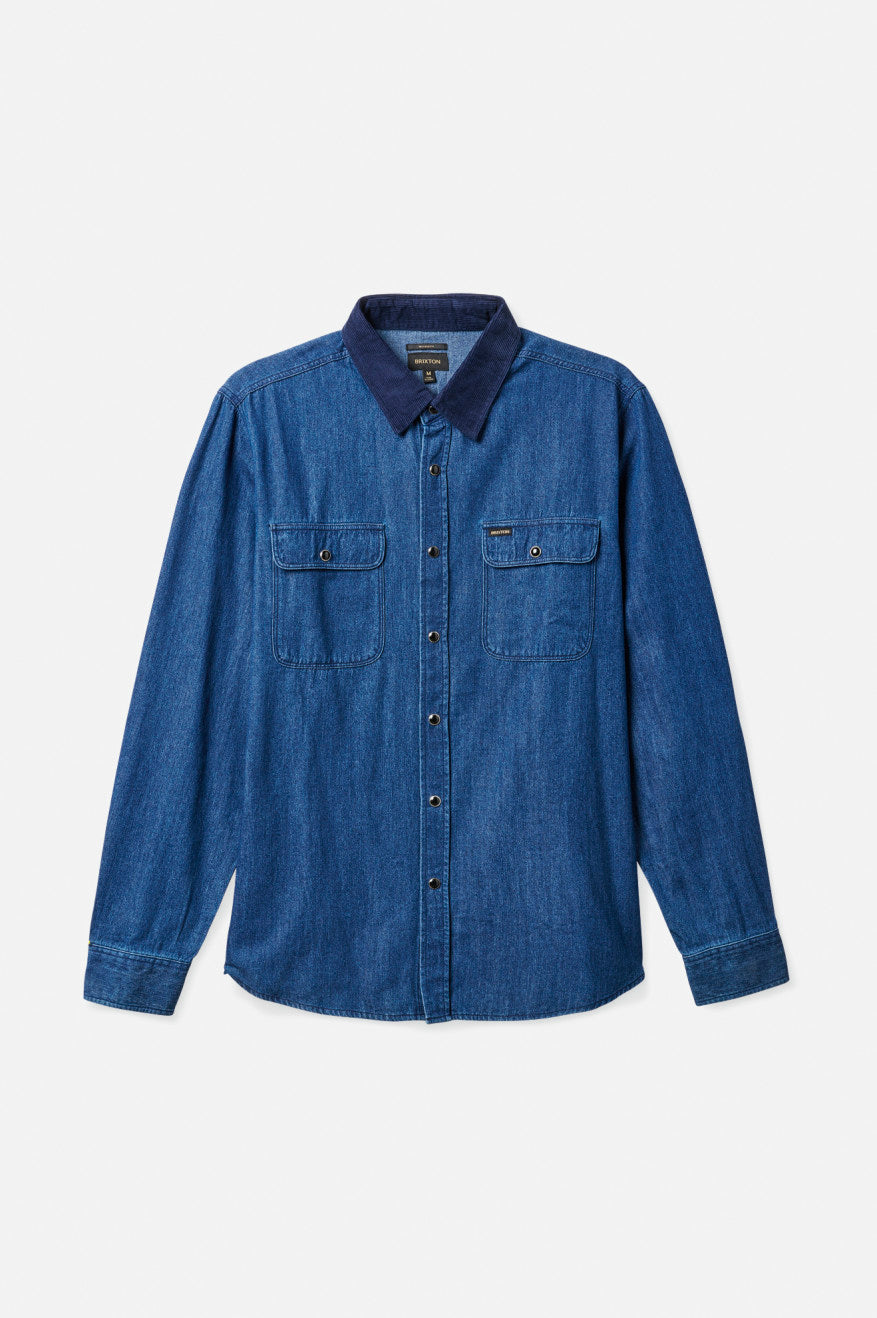 Men's Brixton Bowery Reserve L/S Woven Wovens Blue | 0241ICTNY