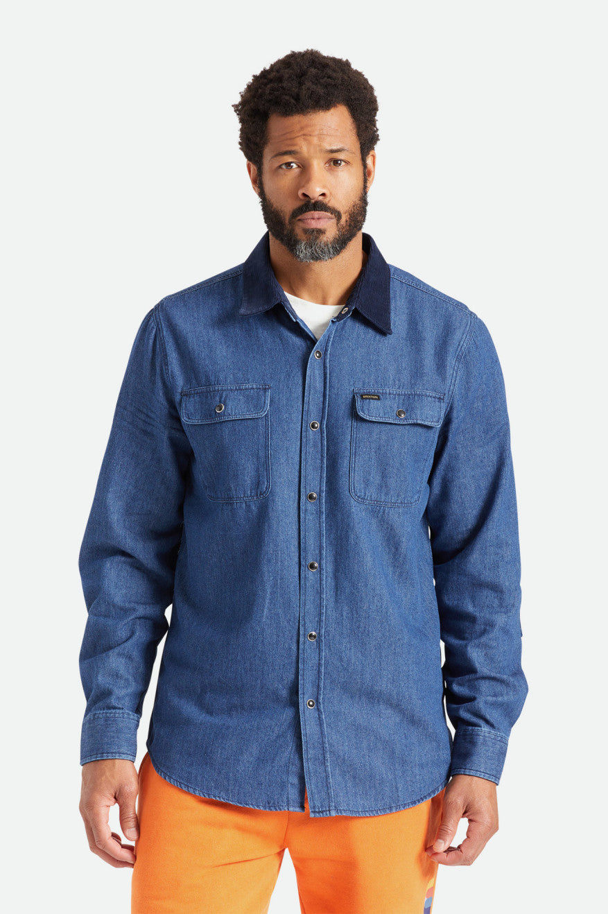 Men\'s Brixton Bowery Reserve L/S Woven Wovens Blue | 0241ICTNY