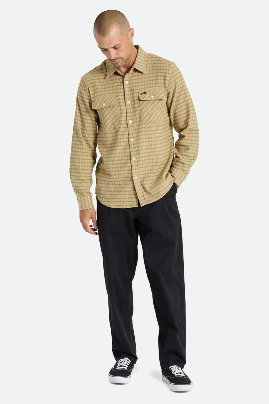 Men's Brixton Bowery Stretch L/S Utility Wovens Beige / Olive | 1586UCBYN