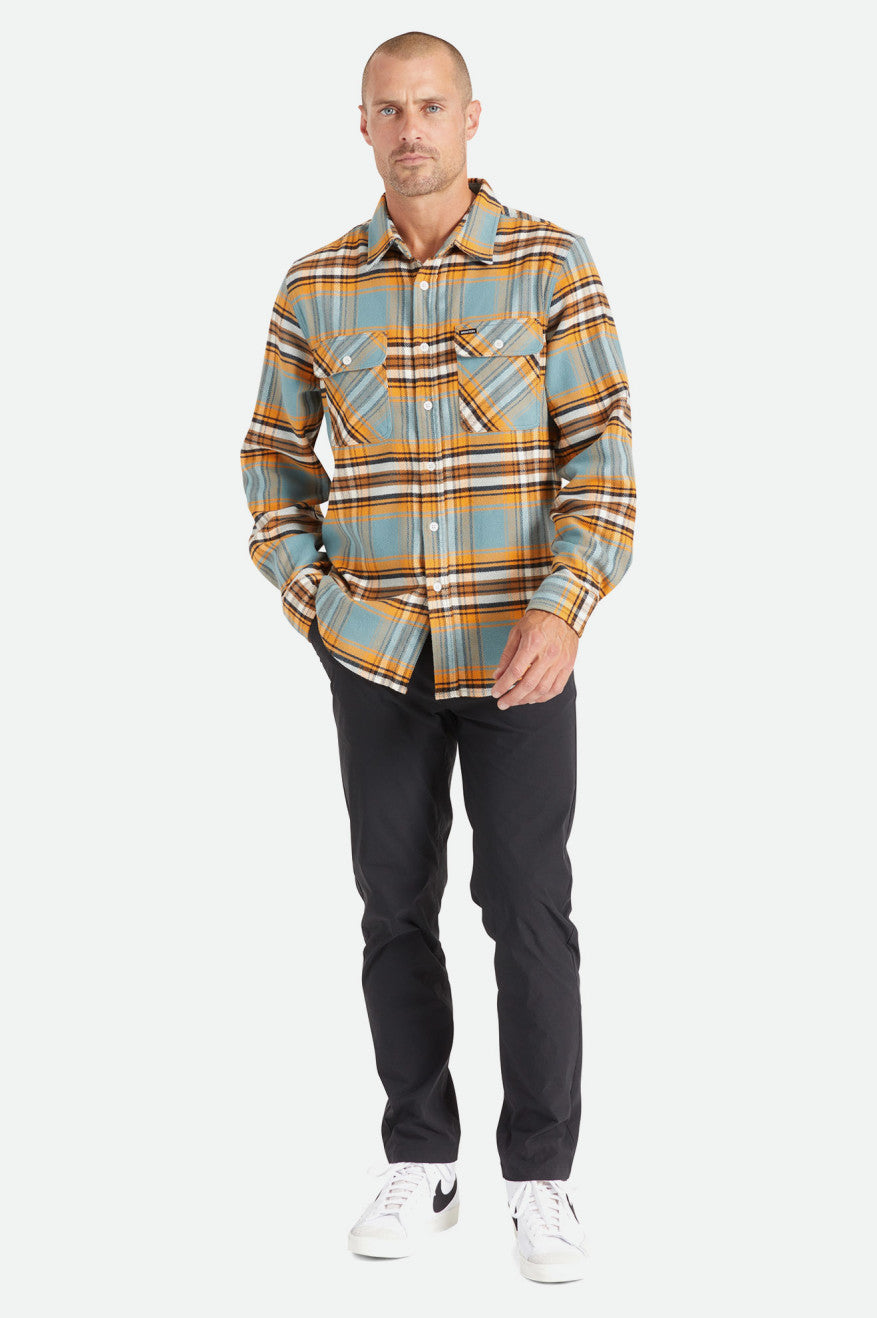 Men's Brixton Bowery Stretch L/S Utility Flannels Orange / White | 7896SBMHX