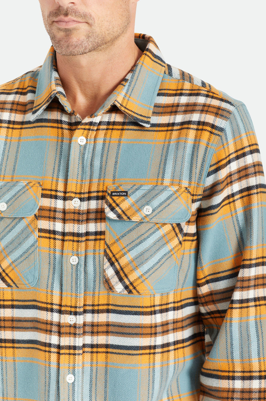 Men's Brixton Bowery Stretch L/S Utility Flannels Orange / White | 7896SBMHX