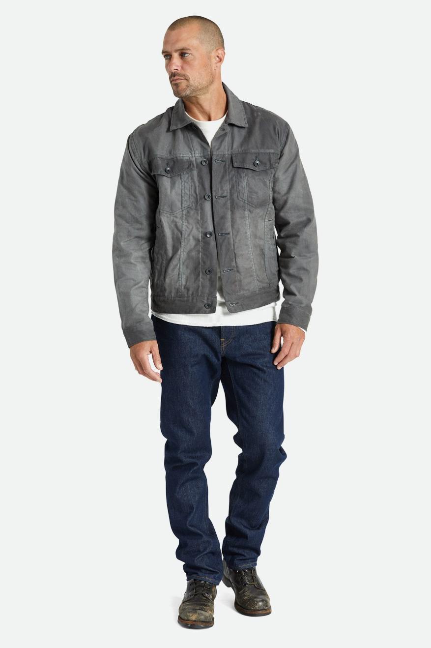 Men's Brixton Cable Reserve Waxed Canvas Trucker Jackets Grey | 0681WKDZE