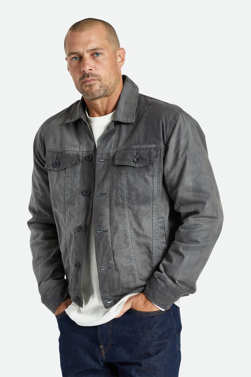 Men's Brixton Cable Reserve Waxed Canvas Trucker Jackets Grey | 0681WKDZE