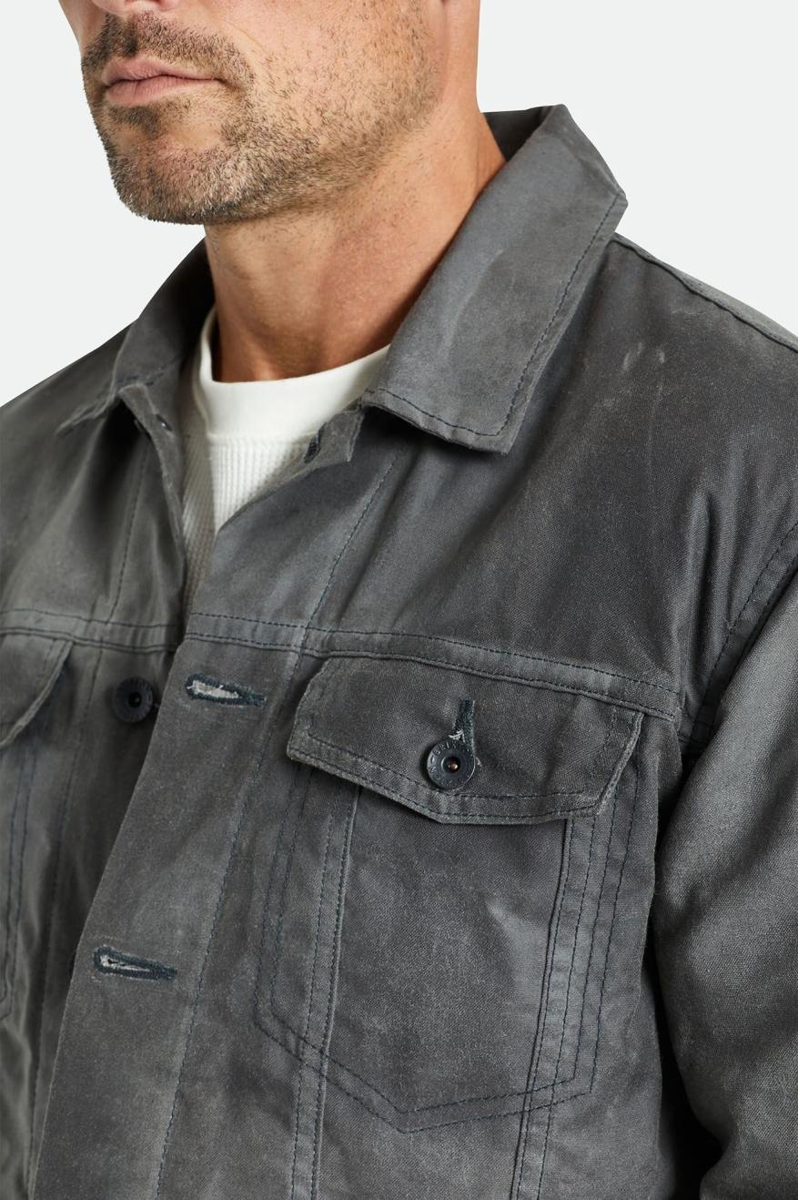 Men's Brixton Cable Reserve Waxed Canvas Trucker Jackets Grey | 0681WKDZE