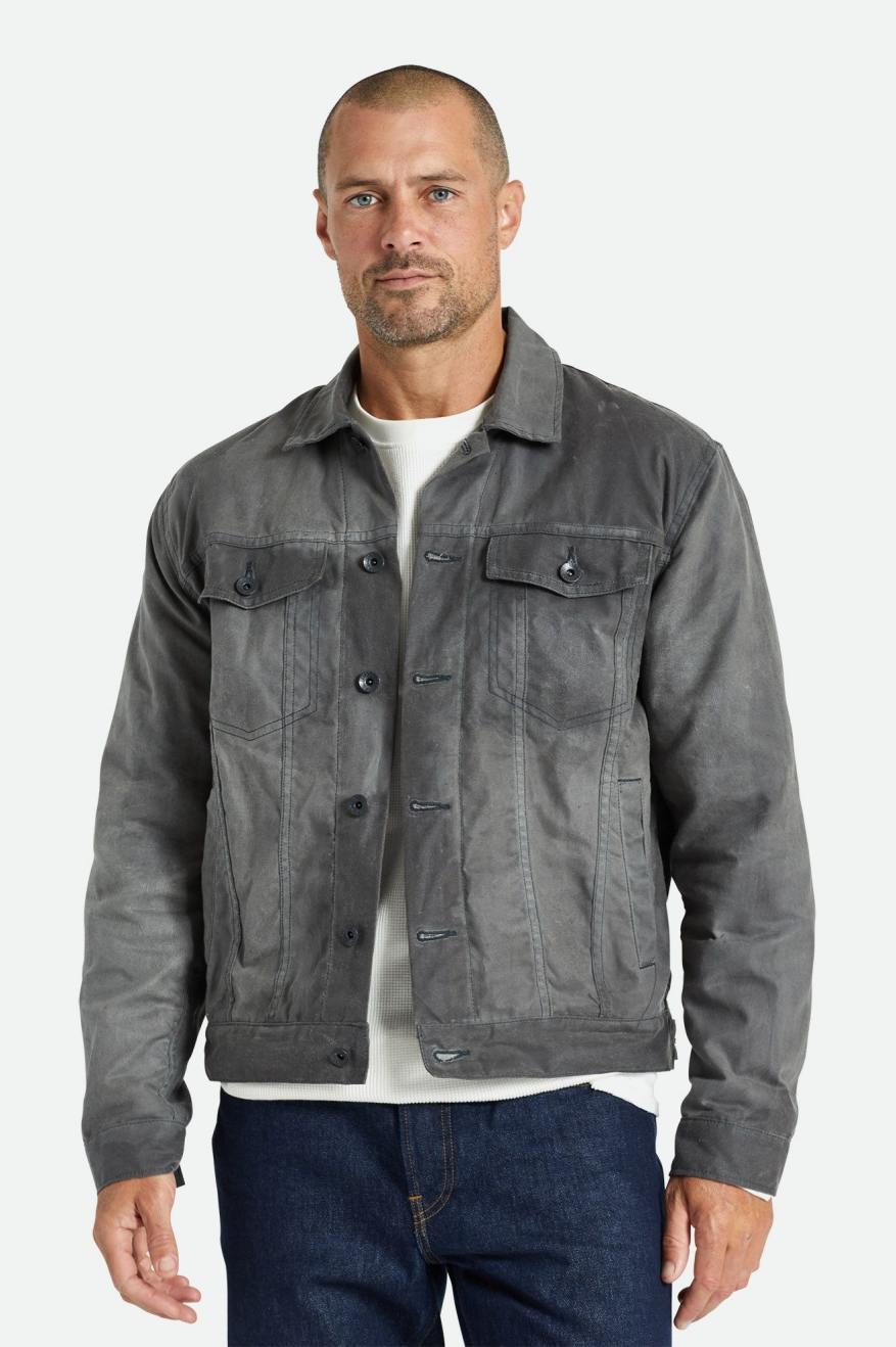 Men\'s Brixton Cable Reserve Waxed Canvas Trucker Jackets Grey | 0681WKDZE