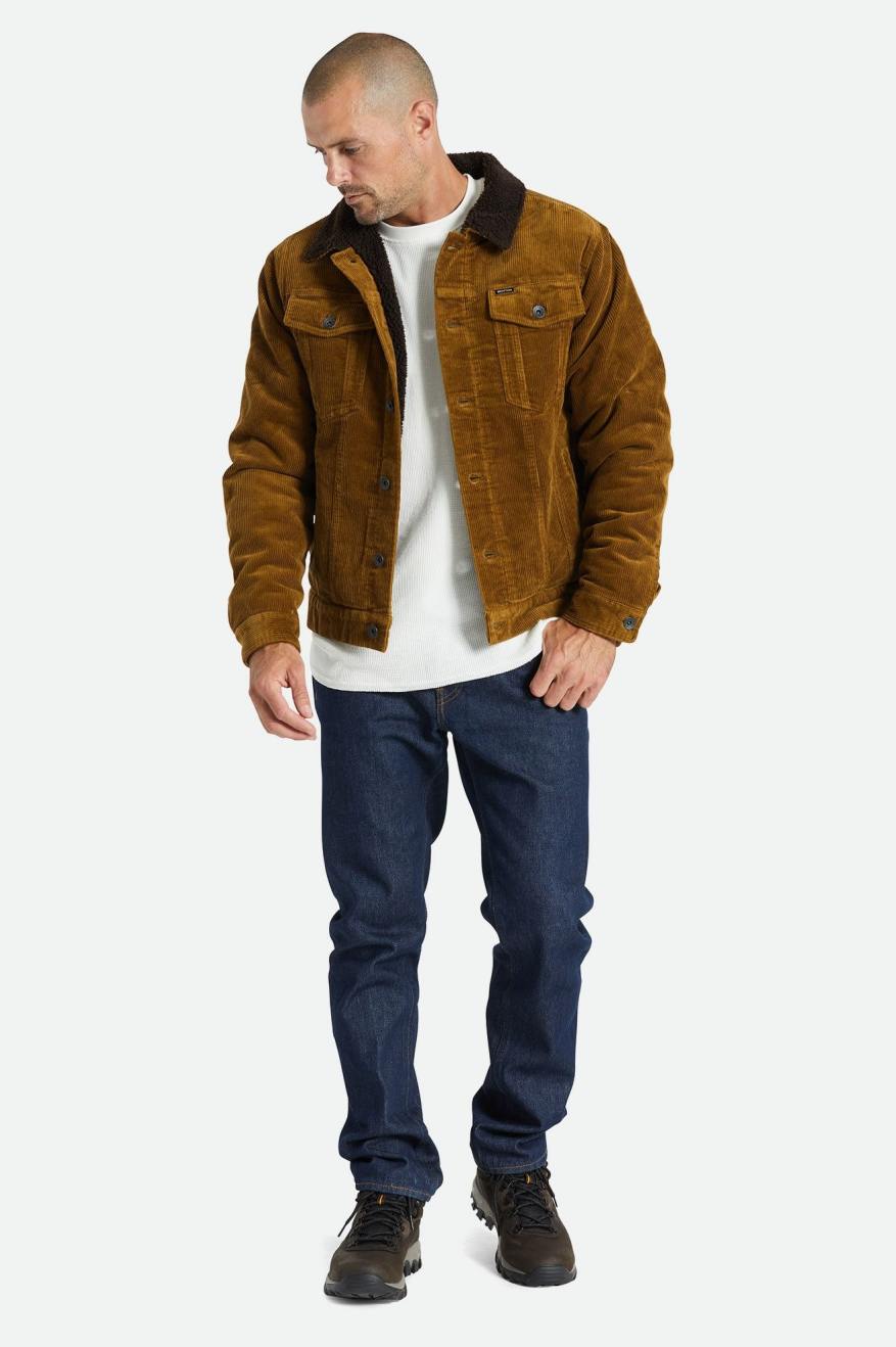 Men's Brixton Cable Sherpa Lined Trucker Jackets Brown | 8734BKFGU